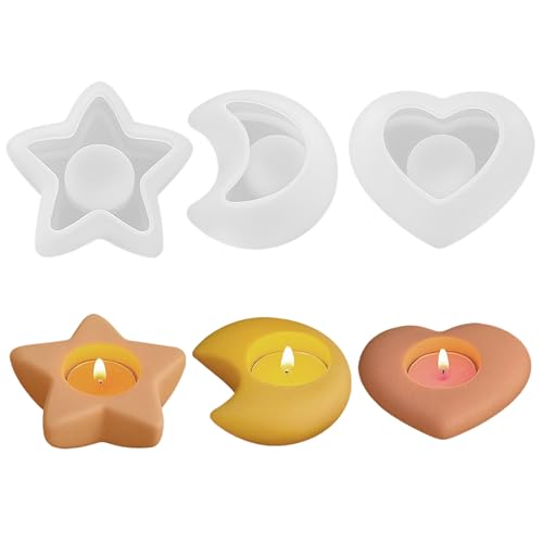 Silikonformen Gießformen Weihnachten für Teelichter, Stern Silikonform Kerzenhalter Herz Gießformen Silikon Gießform Kerzenhalter Mond Gips Zum Gießen Giessformen Silikon Liebe Beton Gießform (3pc) von Talleros