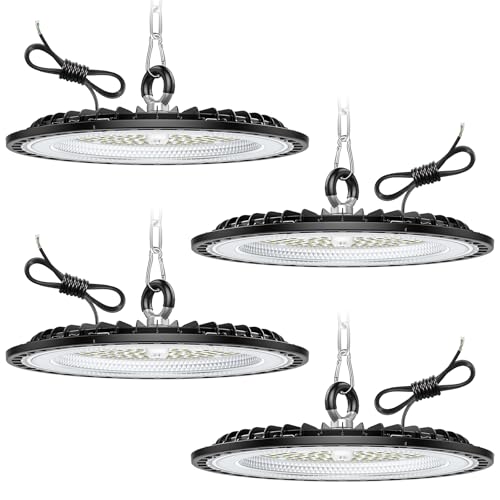 Tallflly 4 Pack 100W UFO LED Werkstatt Deckenleuchte, Werkstattlampe LED 15000LM, 6000K Kaltweiß Garagenlampe Led, IP65 Wasserdichte Lampe Werkstatt für Fabriken, Lagerhaus, Garage, Beleuchtung von Tallflly