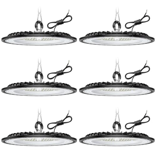 Tallflly 6 Pack 150W UFO LED Werkstatt Deckenleuchte, Werkstattlampe LED 22500LM, 6000K Kaltweiß Garagenlampe Led, IP65 Wasserdichte Lampe Werkstatt für Fabriken, Lagerhaus, Garage, Beleuchtung von Tallflly