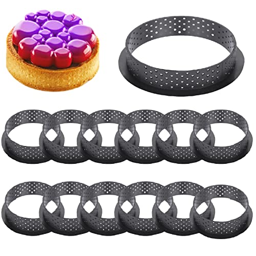 Tallgoo 12 Stück Kuchenform Mousse Tortenring,Kuchenform，Schwarzer Runder Mousse-Kreisring Kuchen für die Herstellung von Mousse Pie Quiche Kreisform. von Tallgoo