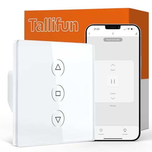 Tallifun Smart Rolladenschalter Wlan Jalousieschalter Rolladensteuerung mit Touchpanel, Funktioniert mit Alexa/Google Assistant/Siri, Benötigt Nullleiter 8 * 8cm von Tallifun