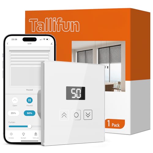 Tallifun Smart Rolladenschalter mit Prozentanzeige, Wlan Jalousie Schalter mit LCD Bildschirm, Rolladensteuerung funktioniert mit Alexa/Google Assistant/Siri, Benötigt Nullleiter 80x 80mm von Tallifun