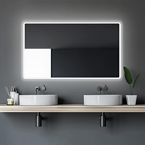 Talos Moon Badspiegel mit Beleuchtung 120x70 cm - Badezimmerspiegel mit Beleuchtung - feuchtwassergeeignet durch Aluminiumrahmen - Licht-Farbe Neutralweiß von Talos