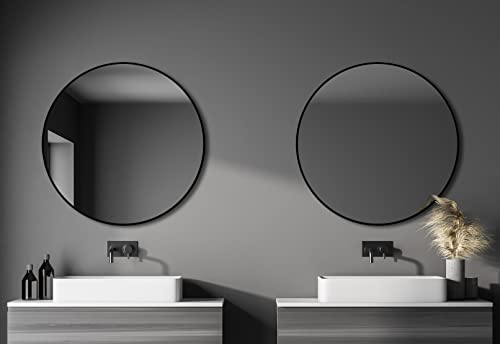 Talos Black OROS Spiegel rund Ø 100 cm – runder Wandspiegel in matt schwarz – Badspiegel rund mit hochwertigen Aluminiumrahmen von Talos