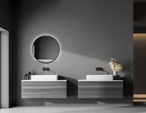 Talos Dekorativer Wandspiegel Black Hole Light indirekter LED Beleuchtung in schwarz matt Ø 60 cm von Talos