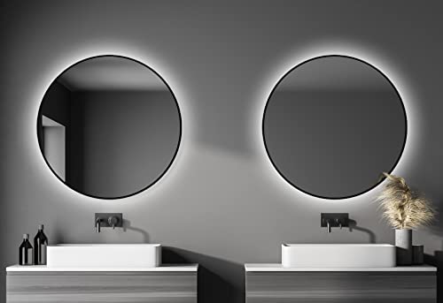 Talos Black OROS Spiegel rund Ø 100 cm – runder Wandspiegel in matt schwarz – Badspiegel rund mit hochwertigen Aluminiumrahmen – Badezimmerspiegel mit indirekter LED-Beleuchtung von Talos
