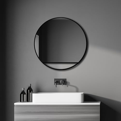 Talos Black Hole Spiegel rund Ø 60 cm – Runder Wandspiegel in matt schwarz – Badspiegel mit hochwertigem Aluminiumrahmen – Badezimmerspiegel mit trendigem Design für modernes Zuhause und Badezimmer von Talos