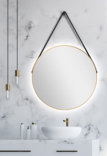 Talos golden Light Spiegel rund Ø 80 cm – runder Wandspiegel in matt Gold – Badspiegel rund mit hochwertigen Aluminiumrahmen – Badezimmerspiegel mit indirekter LED-Beleuchtung von Talos