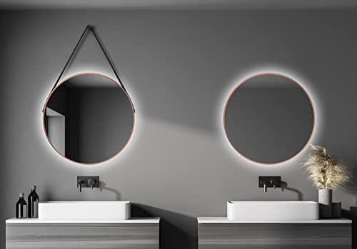 Talos Badspiegel kupfer rund Ø 80 cm – runder Wandspiegel in kupfer – Badspiegel rund mit hochwertigen Aluminiumrahmen – Badezimmerspiegel mit indirekter LED-Beleuchtung von Talos