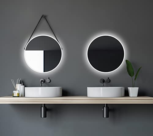 Talos White Light Spiegel rund Ø 50 cm – runder Wandspiegel in matt weiß – Badspiegel rund mit hochwertigen Aluminiumrahmen - Badezimmerspiegel mit indirekter LED Beleuchtung von Talos