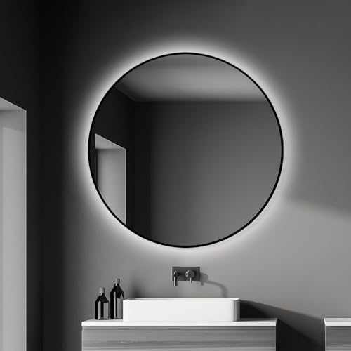 TALOS black oros Spiegel rund Ø 100 cm – runder Wandspiegel in matt schwarz – Badspiegel rund mit hochwertigen Aluminiumrahmen – Badezimmerspiegel mit indirekter LED-Beleuchtung von Talos