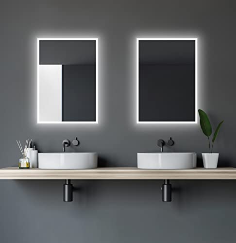 Talos Badspiegel mit Beleuchtung - Badezimmerspiegel 50 x 70 cm - LED Spiegel mit Lichtumrahmung - feuchtraumgeeignet durch Aluminiumrahmen - Lichtfarbe neutralweiß 4200 Kelvin von Talos