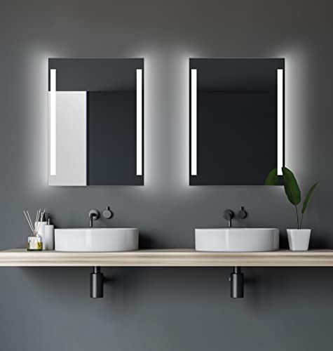 Talos Badspiegel mit Beleuchtung - Badezimmerspiegel 80 x 60 cm - LED Spiegel mit Zwei Lichtausschnitten - Lichtfarbe neutralweiß 4200 Kelvin - vertikale und horizontale Aufhängung von Talos