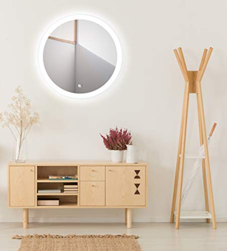 Talos Badspiegel mit Beleuchtung Lunar - Badezimmerspiegel mit Ø 59 cm - Spiegel rund mit umlaufenden Raumlicht und einem weißen Metallkorpus von Talos