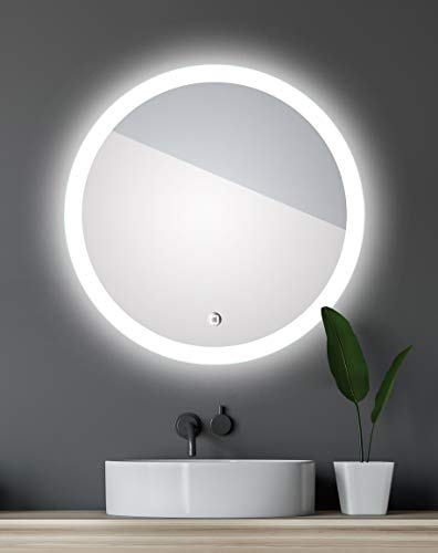 Talos Badspiegel mit Beleuchtung Lunar - Badezimmerspiegel mit Ø 59 cm - Spiegel rund mit umlaufenden Raumlicht und einem weißen Metallkorpus von Talos