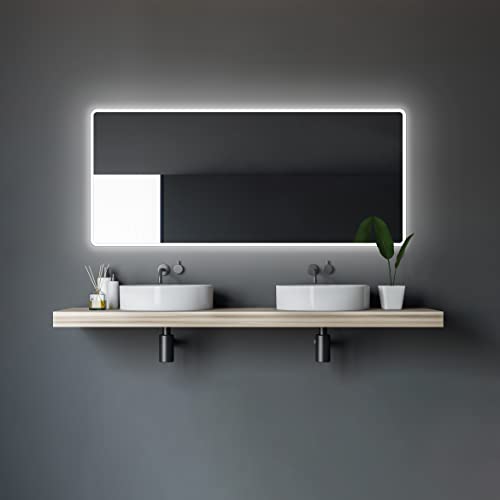 Talos Badspiegel mit Beleuchtung Moon - Badezimmerspiegel 160 x 70 cm - mit umlaufenden Raumlicht - Lichtfarbe neutralweiß - hochwertiger Aluminiumrahmen von Talos