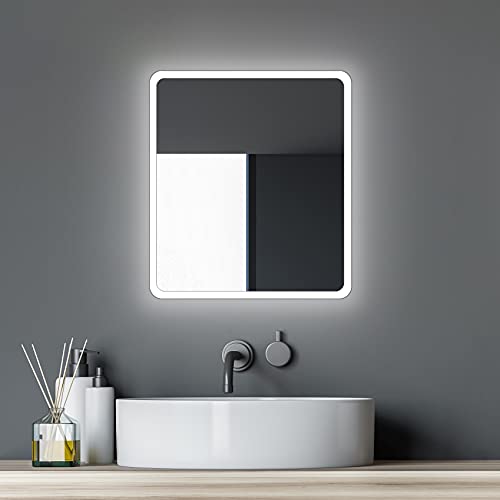 Talos Badspiegel mit Beleuchtung Moon - Badezimmerspiegel 40 x 45 cm - mit umlaufenden Raumlicht - Lichtfarbe neutralweiß - hochwertiger Aluminiumrahmen von Talos