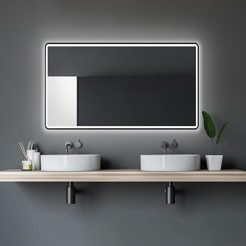 Talos Black Moon LED Badspiegel 120x70 cm - Badezimmerspiegel mit austauschabrer Beleuchtung - feuchtwassergeeignet durch Aluminiumrahmen - Licht-Farbe Neutralweiß von Talos