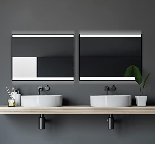 Talos Black Shine 80x60 cm Badspiegel mit Beleuchtung - LED Badezimmerspiegel mit Aluminiumrahmen in matt schwarz - Wandspiegel mit LED Lichtausschnitt - Spiegel mit Lichtfarbe neutralweiß von Talos