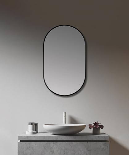 Talos Design Spiegel oval Schwarz 45 x 75 cm – Feuchtraumgeeigneter Wandspiegel für Badezimmer und Garderobe – Hochwertiger Spiegel mit Aluminiumrahmen – Moderner Badspiegel in Schwarz von Talos
