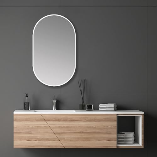 Talos Design Spiegel oval weiß 45 x 75 cm – Feuchtraumgeeigneter Wandspiegel für Badezimmer und Garderobe – Hochwertiger Spiegel mit Aluminiumrahmen – Moderner Badspiegel in Weiß von Talos