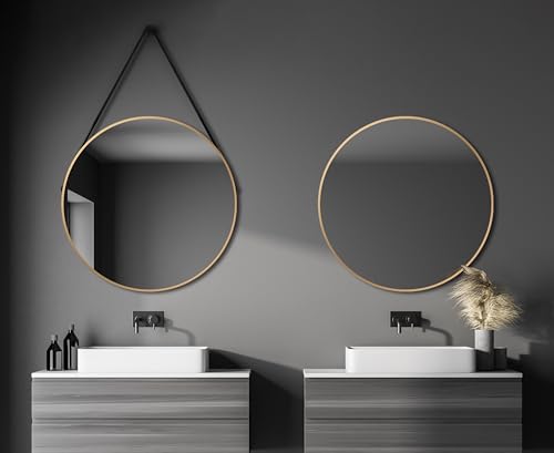 Talos Golden Style Spiegel rund Ø 80 cm – Runder Wandspiegel in matt Gold – Badspiegel mit hochwertigem Aluminiumrahmen – Badezimmerspiegel mit trendigem Aufhängeband in Lederoptik – Modernes Design Talos Golden Style Spiegel rund Ø 80 cm – Runder Wandspiegel in matt Gold – Badspiegel mit hochwertigem Aluminiumrahmen – Badezimmerspiegel mit trendigem Aufhängeband in Lederoptik – Modernes Design von Talos