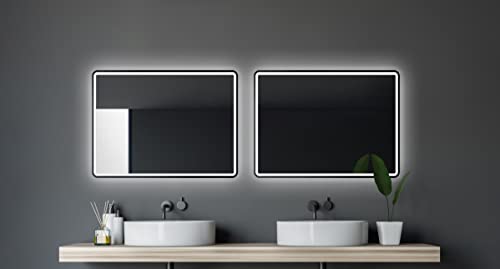 Talos LED Badspiegel 80x60 cm Badezimmerspiegel mit Beleuchtung matt schwarzer Aluminiumrahmen Wandspiegel Lichtumrahmung- matt schwarz von Talos