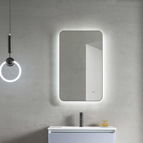 Talos LED Badspiegel ALVITO in matt schwarz 70x43 cm - Spiegel mit Hand Wave Sensor Funktion - feuchtraumgeeignet durch Aluminiumrahmen von Talos
