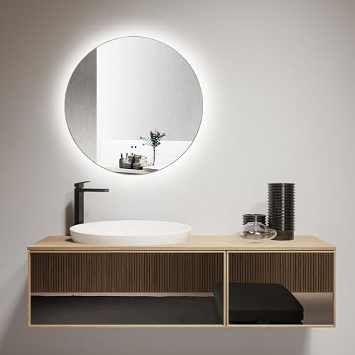Talos LED Badspiegel Rund Verona Shine in matt Gold Ø50 cm - Spiegel mit Hand Wave Sensor Funktion - feuchtraumgeeignet durch Aluminiumrahmen von Talos
