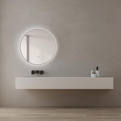 Talos LED Badspiegel Rund Verona Shine in matt schwarz Ø50 cm - Spiegel mit Hand Wave Sensor Funktion - feuchtraumgeeignet durch Aluminiumrahmen von Talos