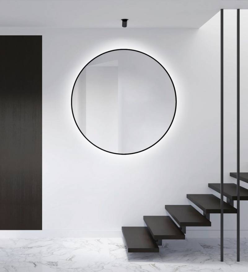 Talos LED-Lichtspiegel, rund, mit indirekter LED Beleuchtung in schwarz matt Ø 100 cm von Talos