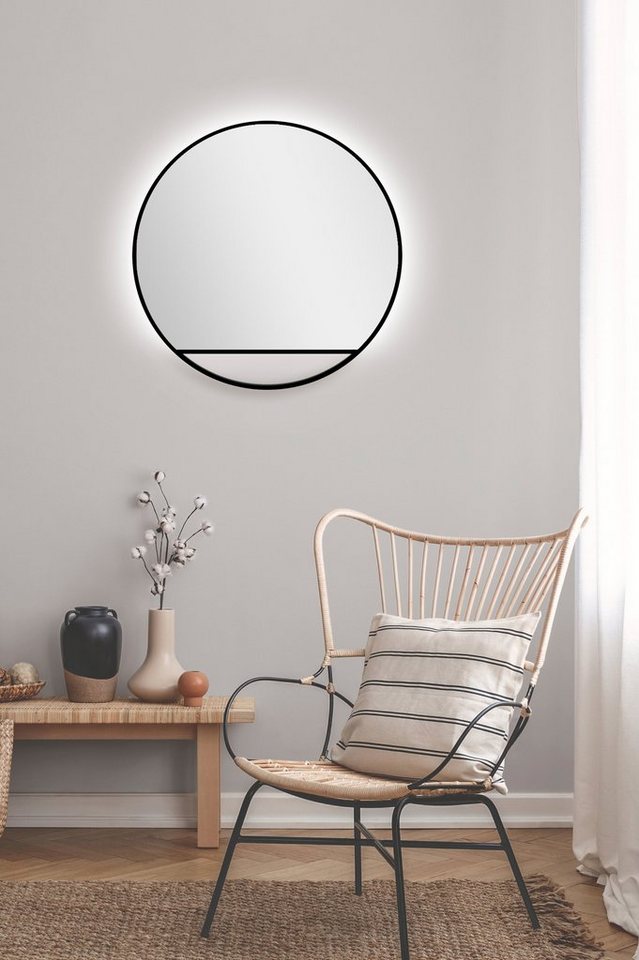 Talos LED-Lichtspiegel, rund, mit indirekter LED Beleuchtung in schwarz matt Ø 60 cm von Talos