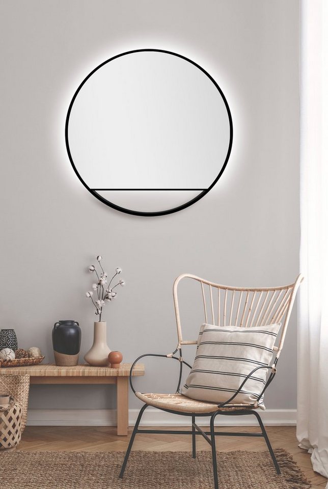 Talos LED-Lichtspiegel, rund, mit indirekter LED Beleuchtung in schwarz matt Ø 80 cm von Talos