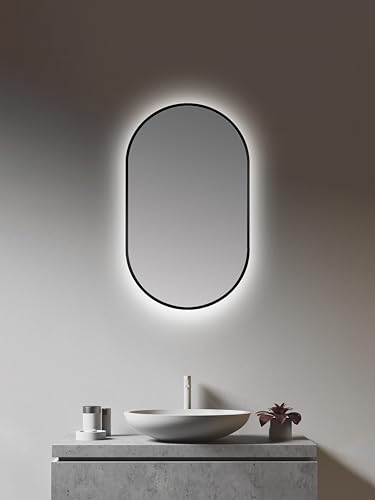 Talos LED Spiegel oval schwarz 45 x 75 cm - feuchtraumgeeignet für Ihr Badezimmer - Wandspiegel mit umlaufendem Raumlicht - mit hochwertigem Aluminiumrahmen von Talos
