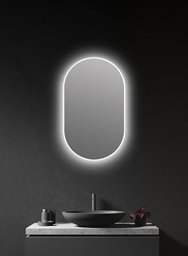 Talos LED Spiegel oval weiß 45 x 75 cm - feuchtraumgeeignet für Ihr Badezimmer - Wandspiegel mit umlaufendem Raumlicht - hochwertige Aluminiumrahmen von Talos