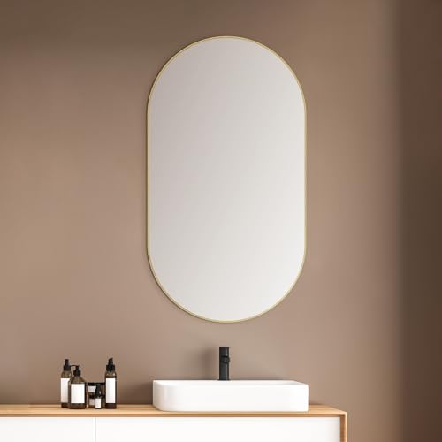 Talos Picasso Design Spiegel gold 50x90 cm – Eleganter Wandspiegel mit Aluminiumrahmen – Ideal für Badezimmer und modernes Ambiente – Hochwertiger Badspiegel in Gold von Talos