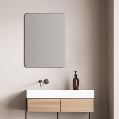 Talos Picasso Design Spiegel schwarz 60x80 cm - mit hochwertigem Aluminiumrahmen für Zeitloses Ambiente - Perfekter Badezimmerspiegel und Wandspiegel von Talos