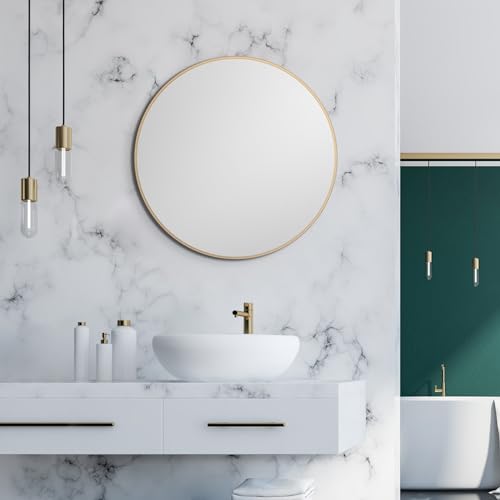 Talos Picasso Spiegel Gold Ø 60 cm -Hochwertiger Aluminiumrahmen, runder Badezimmerspiegel für stilvolles Ambiente – Eleganter Wandspiegel, der Funktionalität und modernes Design vereint. von Talos