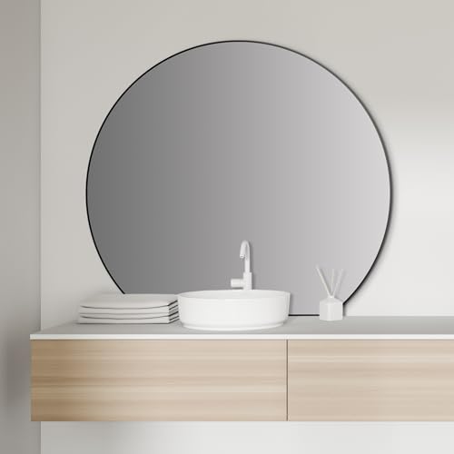 Talos Picasso Spiegel schwarz Ø 100 cm - Eleganter Wandspiegel mit Aluminiumrahmen – Ideal für Badezimmer und modernes Ambiente – Hochwertiger Badspiegel in Schwarz von Talos