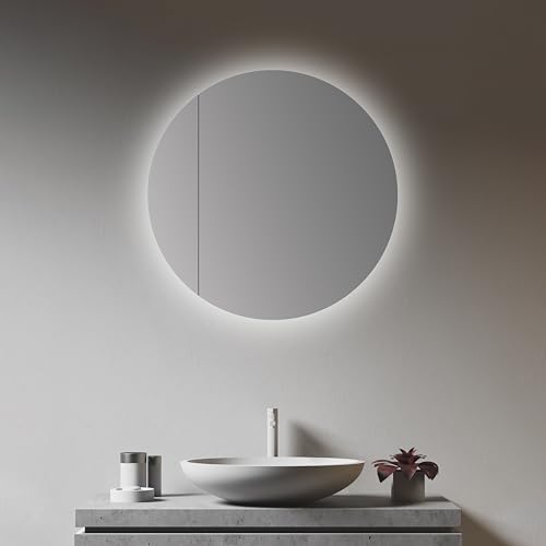 Talos Picasso Style Spiegelschrank Gold/weiß Ø 60cm - mit hochwertigem Aluminiumkorpus - Modernes Badezimmermöbel mit integrierter LED Beleuchtung - Badspiegel mit praktischem Stauraum von Talos