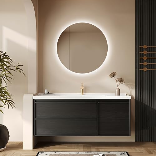 Talos Picasso Style Spiegelschrank schwarz Ø 60cm - mit hochwertigem Aluminiumkorpus - Modernes Badezimmermöbel mit austauschbarer LED Beleuchtung - Badspiegel mit praktischem von Talos