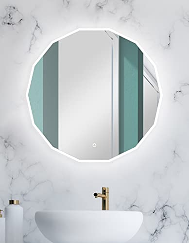 Talos Pure 80 x 78 cm - Badspiegel in Polygonform mit hinterleuchteter Beleuchtung mit Raumlichteffekt - Designspiegel mit beleuchteten Sensorschalter von Talos