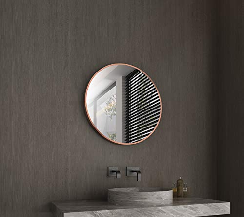Talos Spiegel rund Noble Ø 60 cm – Matt Kupfer Wandspiegel mit robustem Aluminiumrahmen in matt Gold und Schwarz – Modernes Design mit Aufhängegurt in Lederoptik – Ideal für Badezimmer und Wohnzimmer von Talos