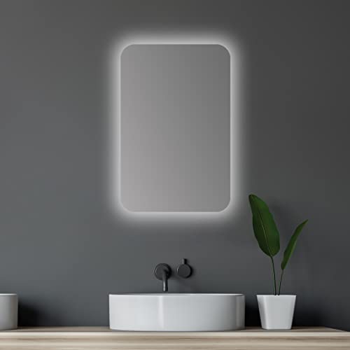 Talos Spiegelschrank Bad mit Beleuchtung oval 40 x 60 cm - Badezimmer Spiegelschrank mit hochwertigem Aluminium Korpus in matt schwarz - Bad Spiegelschrank mit Zwei Glaseinlegeböden von Talos