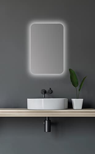 Talos Spiegelschrank Bad Mit Beleuchtung Oval 40 x 60 cm - Badezimmer Mit Hochwertigem Aluminium Korpus in Matt Schwarz - Zwei Glaseinlegeböden von Talos