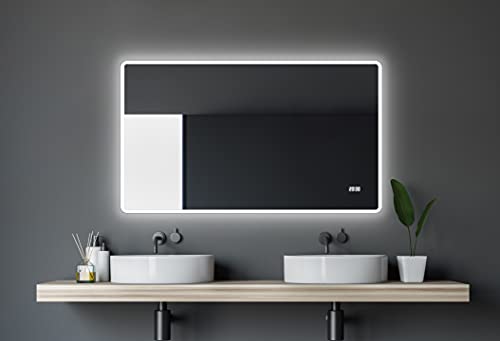 Talos Sun LED Badspiegel 120x70 cm mit Beleuchtung – Wandspiegel mit LED-Lichtumrahmung – Beleuchteter Badezimmer Spiegel mit neutralweißem Licht – Spiegel mit Digitaluhr für Bad Talos Sun LED Badspiegel 120x70 cm mit Beleuchtung – Wandspiegel mit LED-Lichtumrahmung – Beleuchteter Badezimmer Spiegel mit neutralweißem Licht – Spiegel mit Digitaluhr für Bad von Talos