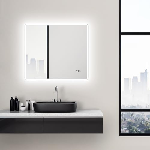 Talos Sun LED Badspiegel 80x70 cm mit Beleuchtung – Wandspiegel mit LED-Lichtumrahmung – Beleuchteter Badezimmer Spiegel mit neutralweißem Licht – Spiegel mit Digitaluhr für Bad Talos Sun LED Badspiegel 80x70 cm mit Beleuchtung – Wandspiegel mit LED-Lichtumrahmung – Beleuchteter Badezimmer Spiegel mit neutralweißem Licht – Spiegel mit Digitaluhr für Bad von Talos
