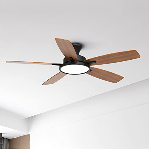 Taloya - 132 cm Deckenventilatoren mit Beleuchtung, Fernbedienung, multifunktionaler leiser Lüfter mit dreifarbiger Temperatur und dimmbarem Licht mit umkehrbaren Klingen, schwarz von Taloya