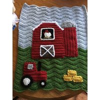 Gehäkelte Baby-Bauernhof-Decke - Rote Scheune, Silo, Traktor Und Heu von TalulaCrafts