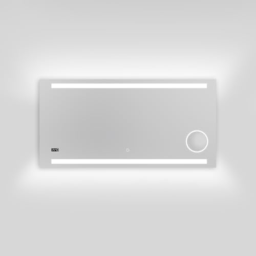 Talos King Badspiegel mit Beleuchtung – LED Badezimmerspiegel 120x60 cm – Wandspiegel mit beleuchteten Kosmetikspiegel – Spiegel mit Lichtfarbe neutralweiß – Lichtspiegel mit Digitaluhr von Talos